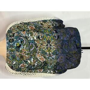 Bohemian Style Paisley Print Top with Crochet Lace Sleeves sz Sml